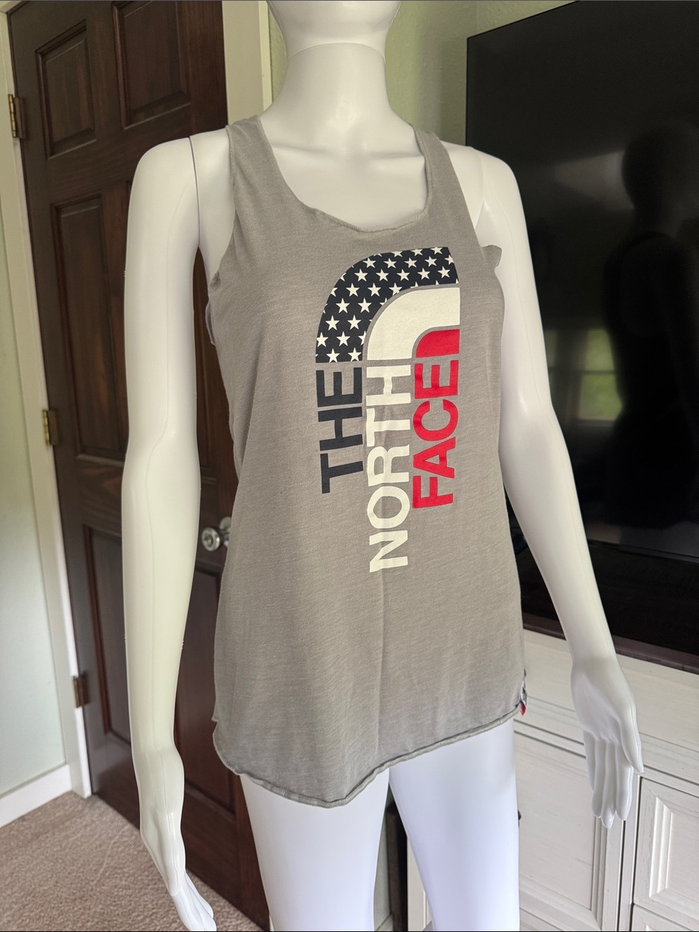The North Face Women's Gray Tank Top with Flag Logo